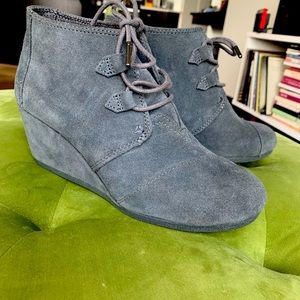 TOMS wedge bootie, blue-gray